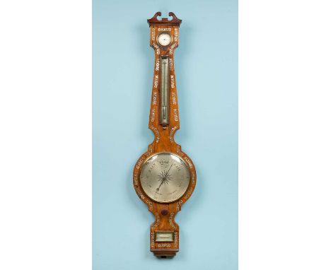 Victorian rosewood and mother-of-pearl barometer, signed Woodward, Clements In Passage, London, 26cm wide x 103cm highSome si