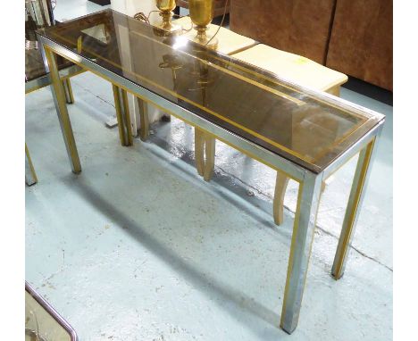 ATTRIBUTED TO RENATO ZEVI FOR ROMEO REGA CONSOLE TABLE, 1970s Italian, with smoked glass top, 75cm H.