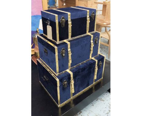TRUNKS, a graduated set of three, vintage style finish, largest 71cm W. (3) 