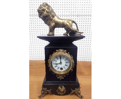 MANTEL CLOCK, Louis XV style, ebonised and gilt metal, 41cm H.