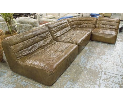 TIMOTHY OULTON CORNER SOFA, vintage De-Sede style stitched hand finished natural leather, in four sections combined or stand 