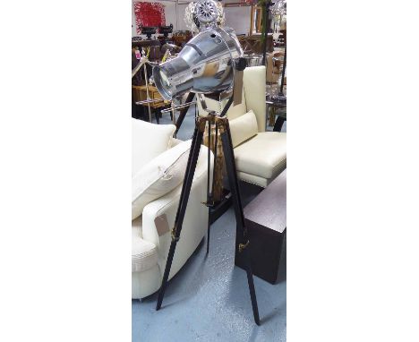 STAGE LIGHT, vintage on later ebonised tripod, 150cm H.