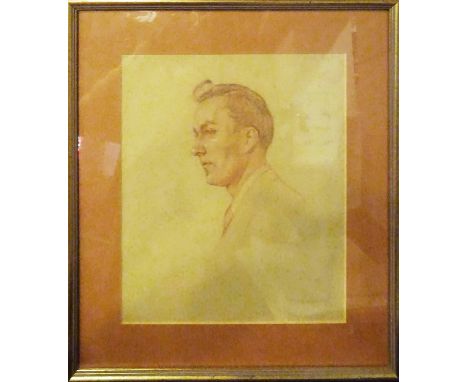 G. DE FOSSARD 'Portrait of man in profile', sanguine and pencil on paper, 30cm x 25cm, framed and glazed.
