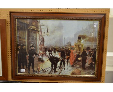 Victorian fire fighters, colour print.