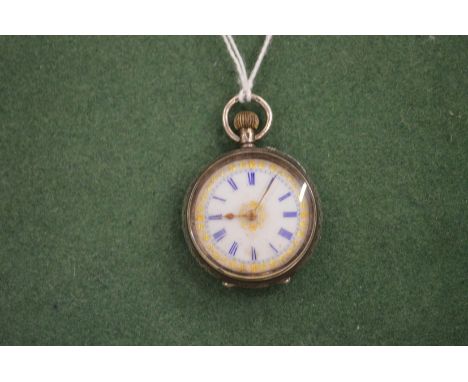 A ladies' silver and enamel fob watch.