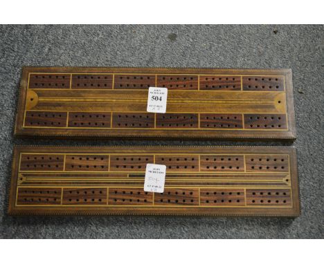 Two inlaid cribbage boards.