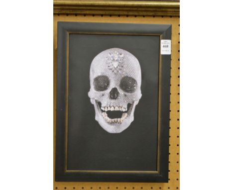 In the manner of Damien Hirst, crystal skull, photographic print.
