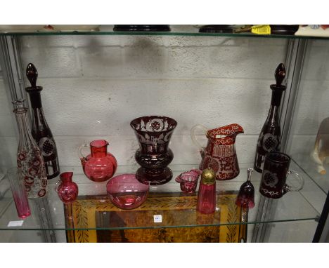 A quantity of cranberry and ruby coloured glassware.