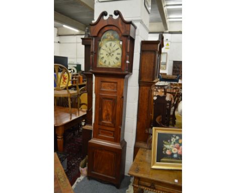 A 19th century mahogany longcase clock with painted arched dial.