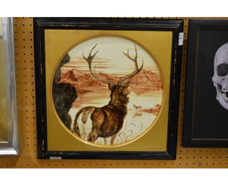 Highland stag, oil on tile.