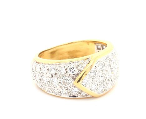 A Graff diamond Ribbon Ring, Contemporary pave set diamond buckle ring mounted in 18ct gold and platinum by Graff London. Eng