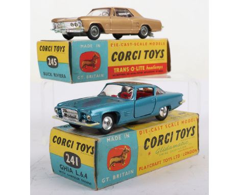 Corgi Toys 241 Chrysler Ghia L.6.4, metallic mid blue body, red interior, Corgi dog on rear shelf, shaped spun wheel hubs, in