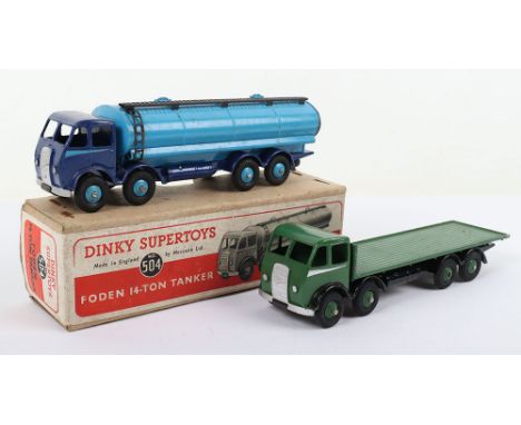 Two Dinky Supertoys  Foden Trucks Type 1, boxed 504 Foden 14-Ton Tanker dark blue cab/chassis, light blue back/ wheel hubs/si