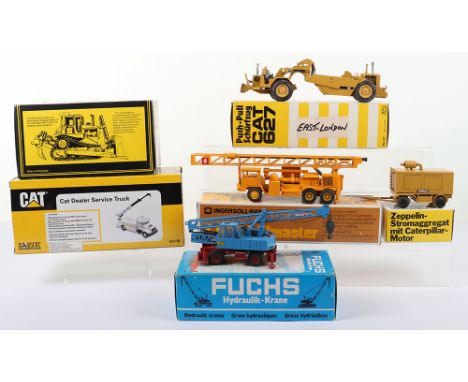 Five Boxed NZG (W-Germany)  Construction Models, NZG 127 Cat 627 push pull scraper,NZG 185 Fuchs hydraulic crane, NZG 210 Cat
