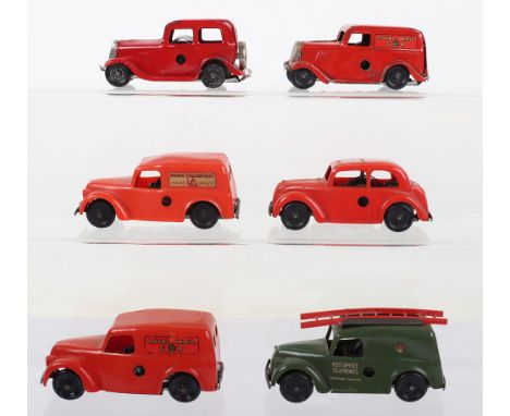 Six Tri-ang Minics Vans/Cars, 1M Ford Saloon, 2M Ford Light Van ‘Royal Mail, plus three plastic vans, ‘Minic Transport-Royal 
