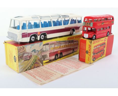 Dinky Toys 952 Vega Major Luxury Coach, off white body, blue interior, grey base, maroon side flash, in excellent original co