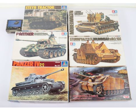 Quantity of Military Plastic Kits 1:35 scale, Tamiya Sturmgeschutz III Ausf.G , Panzer IV Ausf F1 G Tank, Italeri No 227 Stey
