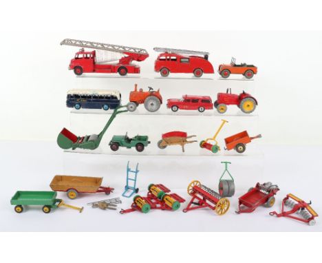 Quantity of Dinky Toys Play-worn Farm &amp; Emergency Vehicles, including:27a Massey Harris tractor,  27c Massey Harris manur