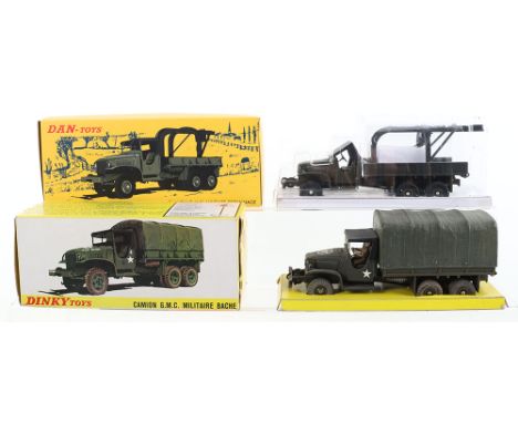 French Dinky Toys 809 G.M.C US Army 6x6 Truck, olive drab body, black cab top, concave hubs, white star transfers, in excelle