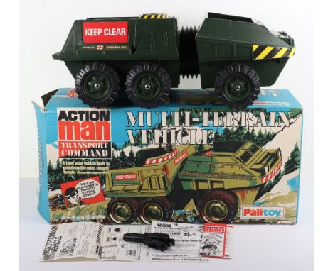 Boxed Original Palitoy Action Man Transport Command Multi-Terrain Vehicle, Cat. No. 34737, with mounted machine gun in comple