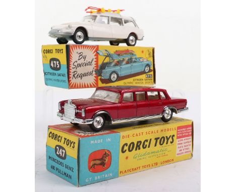 Corgi Toys 247 Mercedes Benz 600 Pullman, metallic red body, cream interior, chrome trim, spun shaped wheel hubs, working win