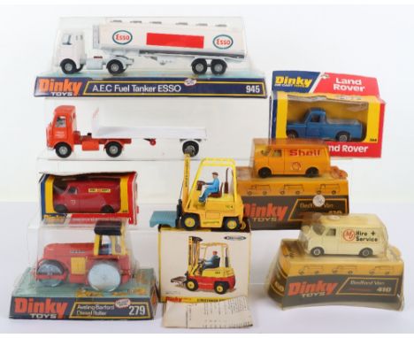 Dinky Toys Commercial Vehicles, boxed, 279 Aveling -Barford Diesel Roller, orange/yellow in bubble pack, 344 Land Rover, meta