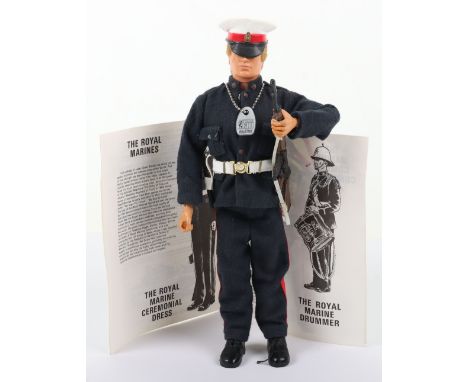 Vintage Palitoy Action Man The Royal Marines Ceremonial dress outfit, on a good blond hair eagle eyes gripping hands doll, wi