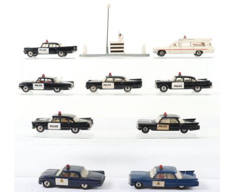 Quantity of Dinky Toys USA/RCMP Police Cars, 2 x 258 Desoto Fire Flites, 258 Ford Fairlane, 2 x 258 Dodge Royal sedans, 258 C