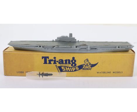 Vary rare Tri-ang Minic 1:1200 scale Commando Ship HMS Albion, grey ship with paper deck and mast, no number to base, in a ye