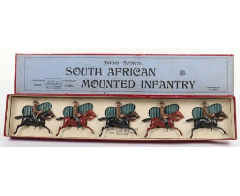 Britains boxed set 38 South African Mounted Infantry, 1930s, second version with five mounted infantrymen with moving arms, c