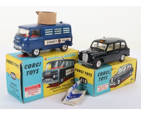 Corgi Toys 464 Black Maria Commer Police Van, metallic blue body ‘County Police’ decals, blue working battery operated roof l