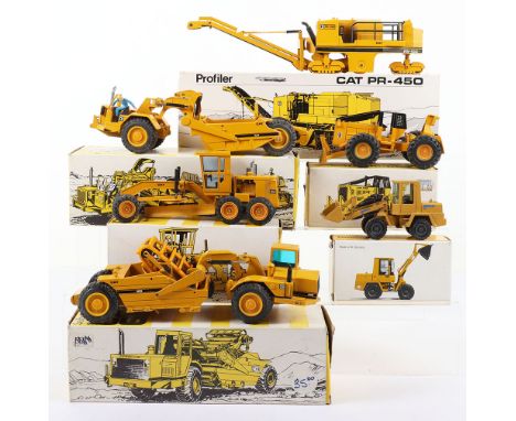 Six NZG (W-Germany)  Construction Boxed Models, No.122 Cat 621 wheel tractor scraper,No.150 Cat Motorgrader model 12G,No.220 