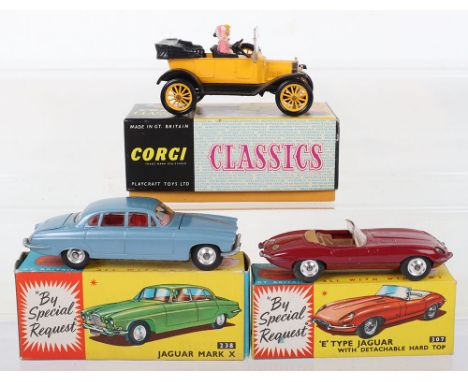 Corgi Toys 238 Jaguar Mark X, metallic light blue body, red interior, shaped spun wheel hubs, in near mint original condition