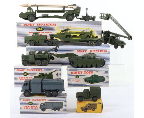 Dinky Toys Military Models, 641 Army I-Ton Cargo Truck, with windows, with three plastic personnel (box missing one end flap,