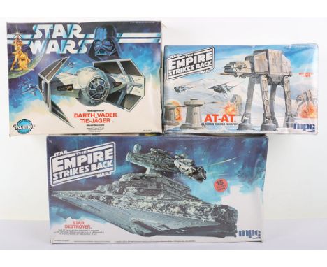 Three Star Wars Vintage Boxed Scale Model Plastic Kits, circa 1977, Kenner ‘Darth Vader Tie Fighter’ in sealed bag with instr
