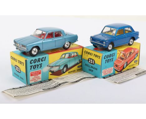 Corgi Toys 251 Hillman Imp,  metallic blue body, yellow interior, shaped spun wheel hubs, in near mint condition, Corgi club 