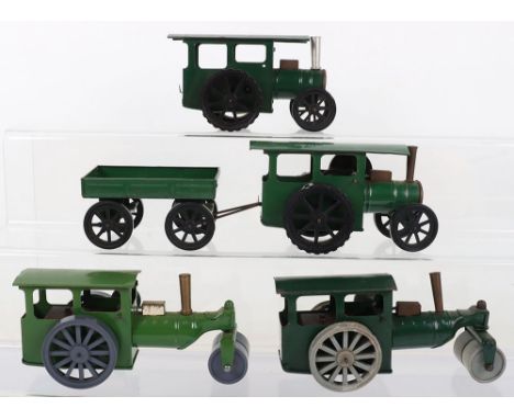 Tri-ang Minics 54M Traction Engine with Trailer, 44m Traction Engine and two 33m Steam Rollers, all in fair to good original 