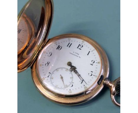   Große Savonnette  Große Savonnette   Schöne massive Savonnette-Taschenuhr von S. Auer Frankfurt mit drei Deckeln in Gold 14