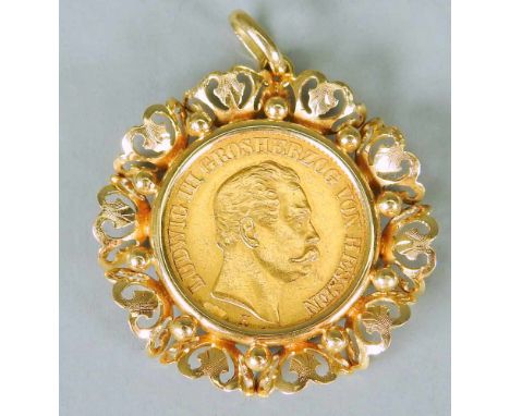   Goldanhänger 20 Reichsmark  Goldanhänger 20 Reichsmark   14 K Gold. Eine 20-Reichsmark-Münze Ludwig Großherzog von Hessen g