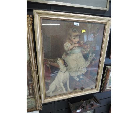 A vintage Pears style print, Girl with violin and dog