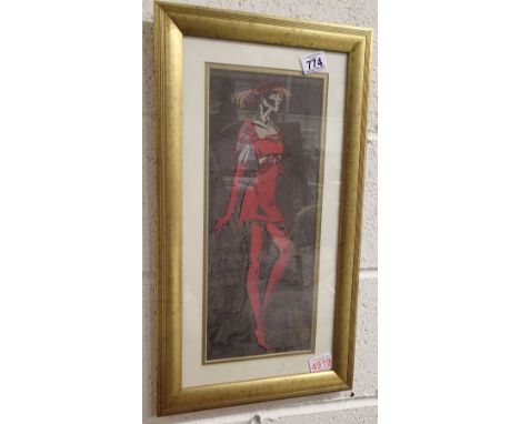 Original signed Inga Kalagova theatre costume design sketch 2004 gouache and ink on paper 44 x 17 cm 