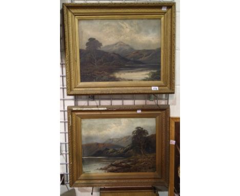 Pair of gilt framed oils on canvas signed Marshall Loch Lomond and Loch Esk