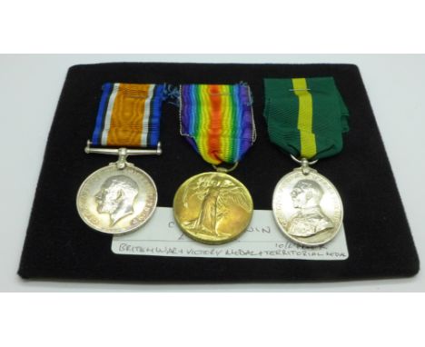 Three medals; WWI pair to 2314 C.Sjt. S.Menin and a George V Territorial For Efficiency Medal to 355125 C.Q.M. Sjt. S. Menin,