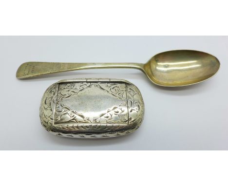 A silver snuff box, Birmingham 1901, and a silver teaspoon 