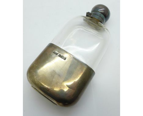 A silver and glass hip flask, Sheffield 1910 