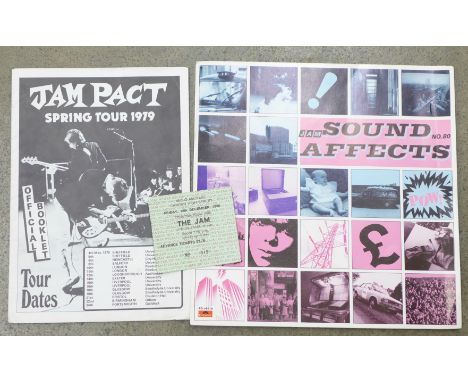 The Jam 1979 Tour programme, ticket for Christmas Show and promotional advert card for Sound Effects LP 