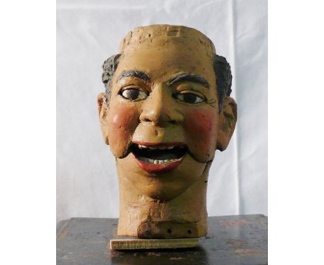 Automaton head carved in wood Carved wooden head, by famous swiss auatomaton builder P. Zwahlen (FR) Dimensions: 0,30 x 0,30 
