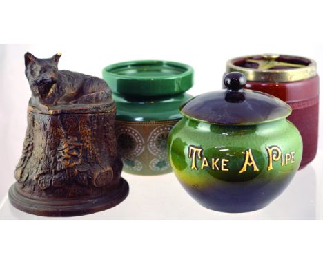 GROUP OF TOBACCO JARS. Green lid & top, main body pale green with circular patterns in white Lovatts Langleyware p.m. Plus gr