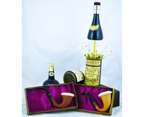 MIXED GROUP. Pair of boxed pipes, box size 8.75 by 4.75ins, containing Sherlock Holmes style pipes. Plus HENNESSY CIGARETTES 