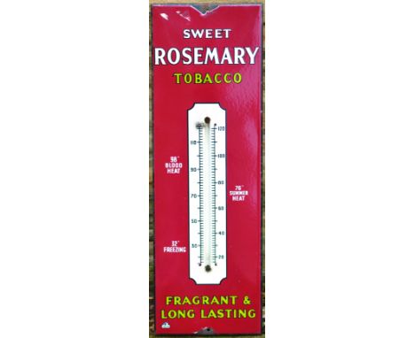 ROSEMARY TOBACCO ENAMEL THERMOMETER. 22.5 by 7.5ins, SWEET/ ROSEMARY/ TOBACCO FRAGRANT &/ LONG LASTING white & pale green let